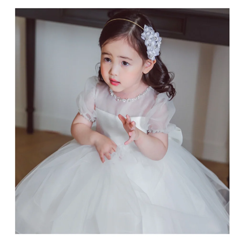 1 year old baptismal dress fluffy gauze princess dress wedding flower girl  performance dress baby birthday children's dress