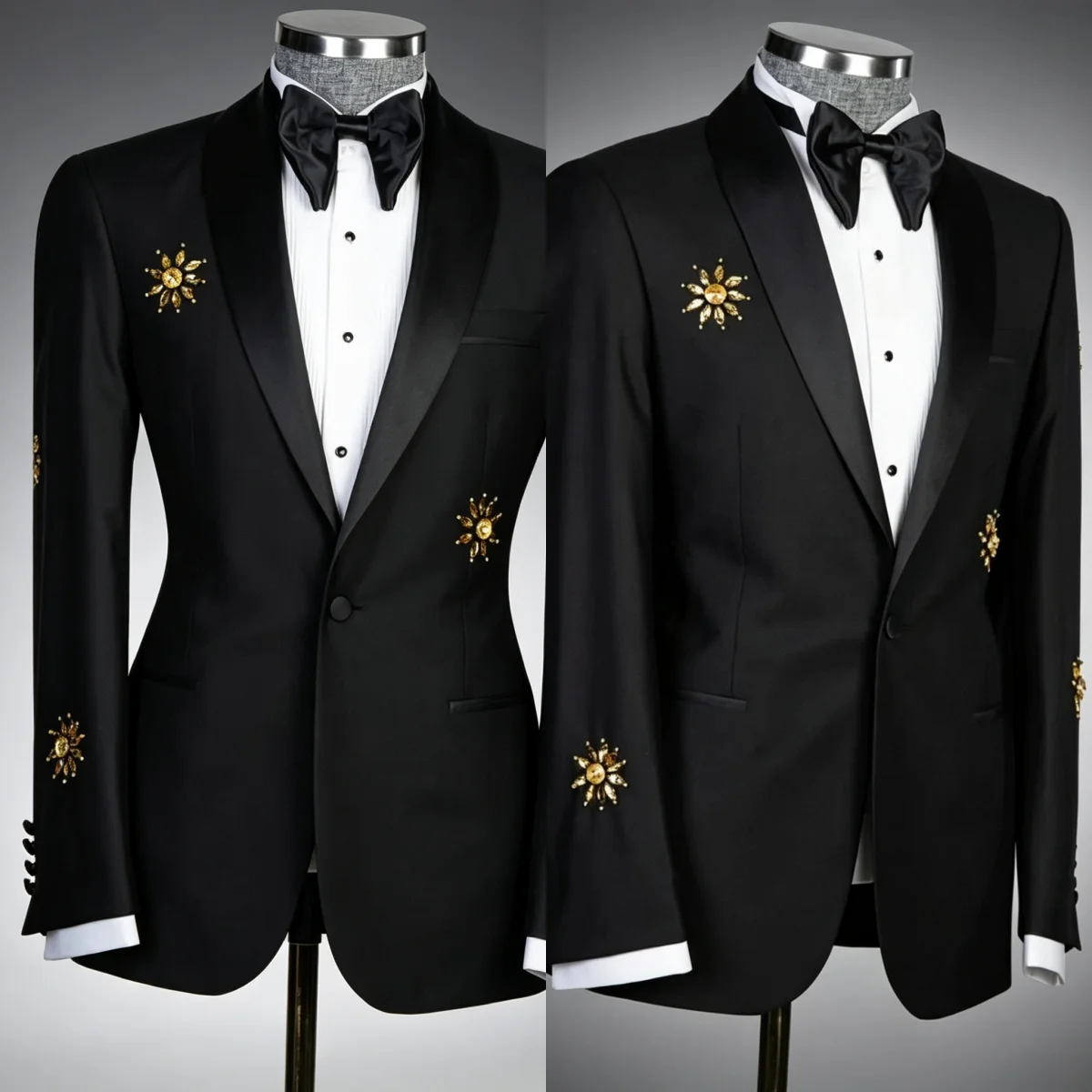 Luxury Men Formal Suit Shawl Lapel One Button Crystal Beaded Groom Wedding Wear 2 Piece Customized Slim Fit Evening Set