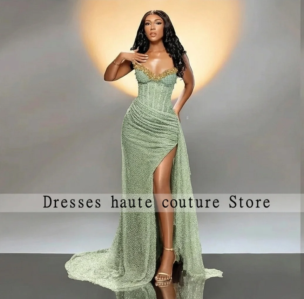 Shiny Sweetheart Neck Mermaid Evening Dresses Side High Split Floor-Length Prom Dresses Beading Customized Vestidos De Fiesta image 5