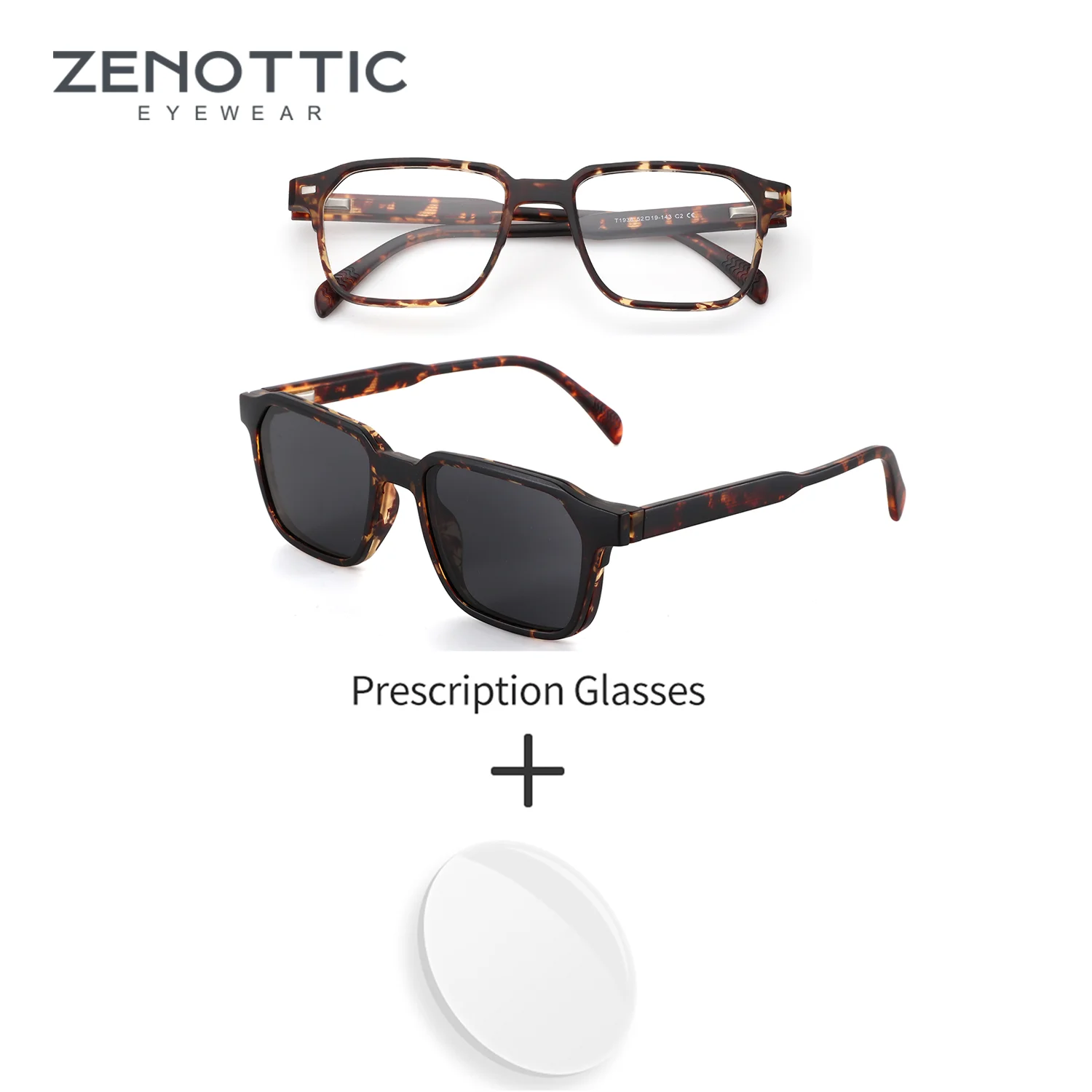 ZENOTTIC Men L Size Rectangle Acetate Detachable Clip On Blue Light Blocking Prescription Glasses for Driving Commute