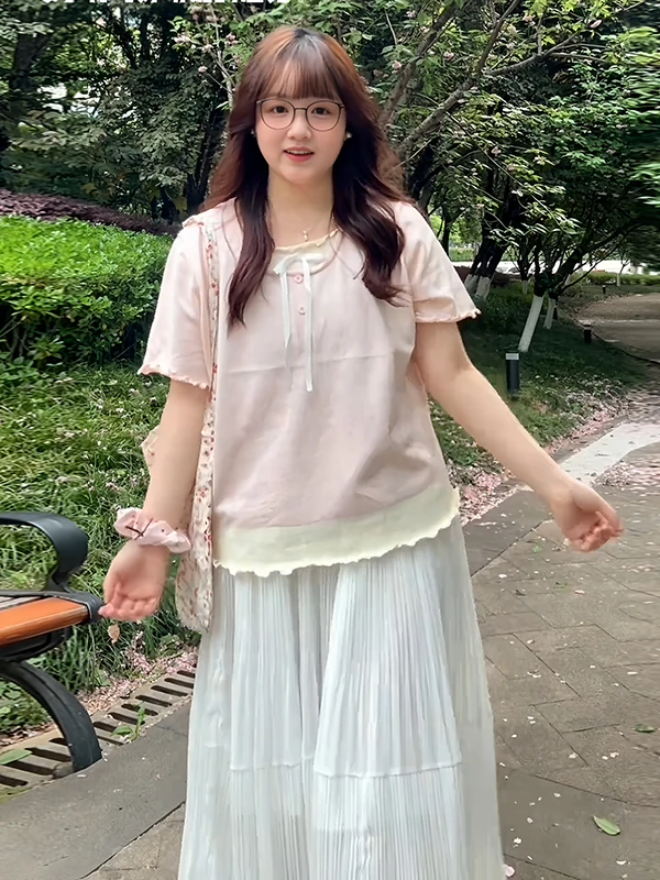 plus Size Women's Summer T-Shirt Loose Fit Short Sleeve Color Block Wood Grain  Sweet Style Korean Style Commute Fashion