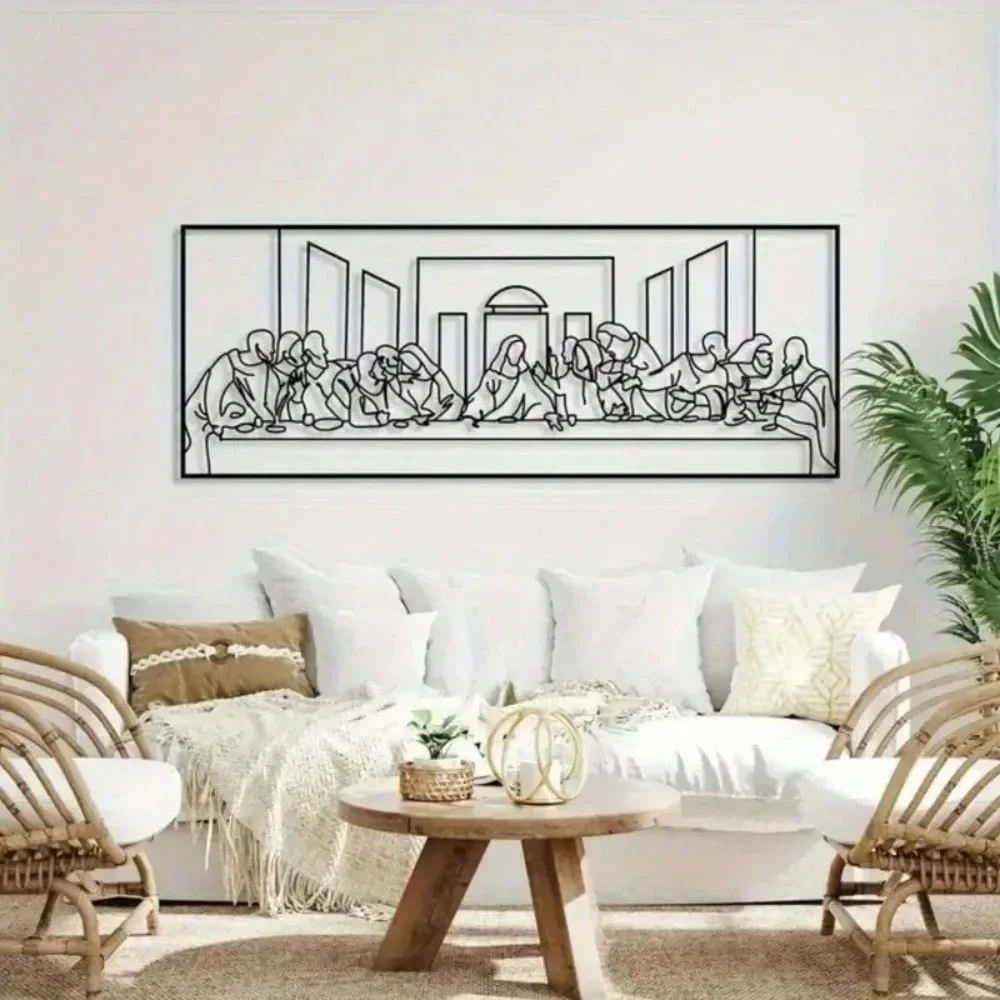 CIFBUY Metal Wall Art Da Vinci Last Supper Religious Jesus Line Art Decor for Home Living Room