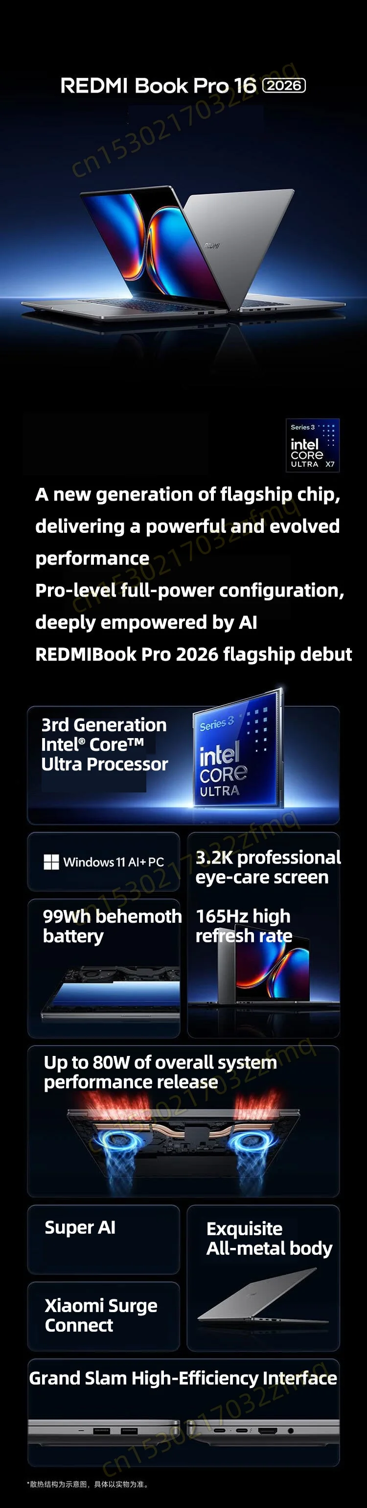 Xiaomi REDMI Book Pro 16 Laptop Ultra 7 Ultra 5 X7 Intel Arc Graphics 32GB LPDDR5X 1T SSD 16-inch 165Hz 3.1K /3.2K Screen