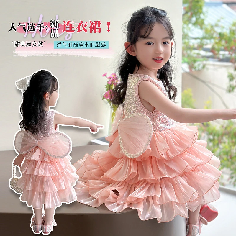 

2026New children's ruffled three-dimensional wing tulle dress, fashionable dress for girls, stylish cake dress for babies