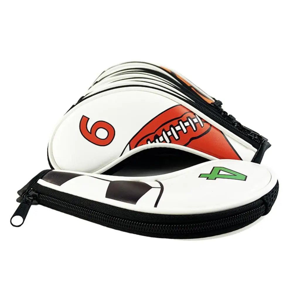 Golf Head Cover PU Leather Iron Protector Heavy Duty Zipper Number Embroidery for Golf Clubs