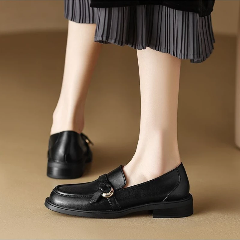 

Casual Women's Loafers in Brown Genuine Soft Leather Design with Round Toe and Chunky Heel Lightweight English Style Footwear
