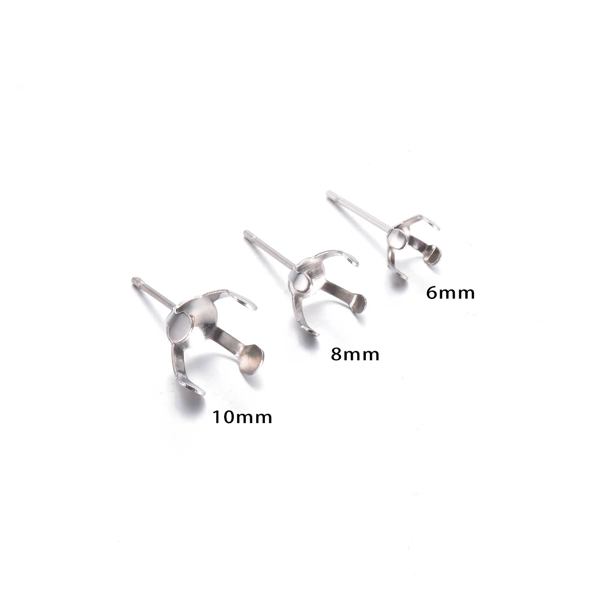 50 Stück Edelstahl-Ohrstecker, runde, unbeschriftete Ohrstecker mit 4 Krallen für 6/8/10 mm Perlen, Strasssteine, Kristallperlen, DIY-Schmuckzubehör – Detail 1