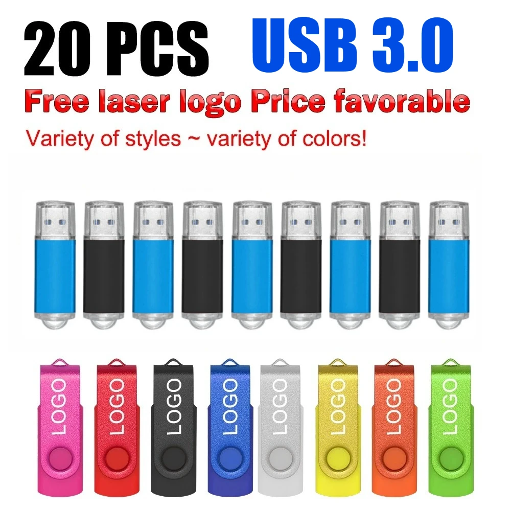 

USB3.0 20 PCS Lot USB 3.0 Flash Drive 128GB Free Custom Logo Memory Stick 64GB Key Chain Pen Drive 32GB Colorful Pendrive U Disk