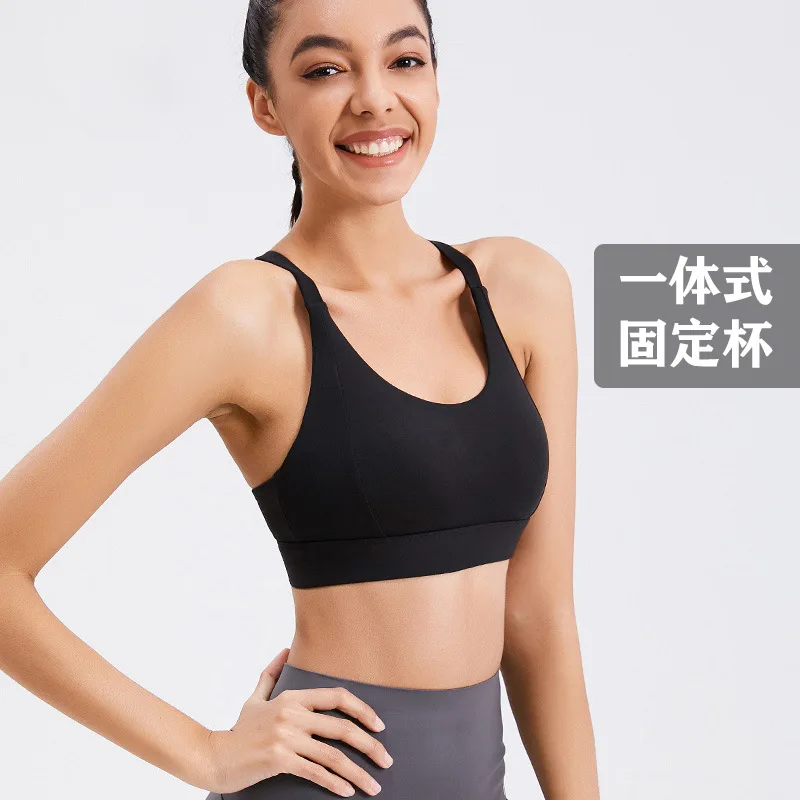 Sports Bra with Fixed Cup, High Strength, Shock-Proof, Fitness, Sports, Yoga, Beauty Back, Integrated