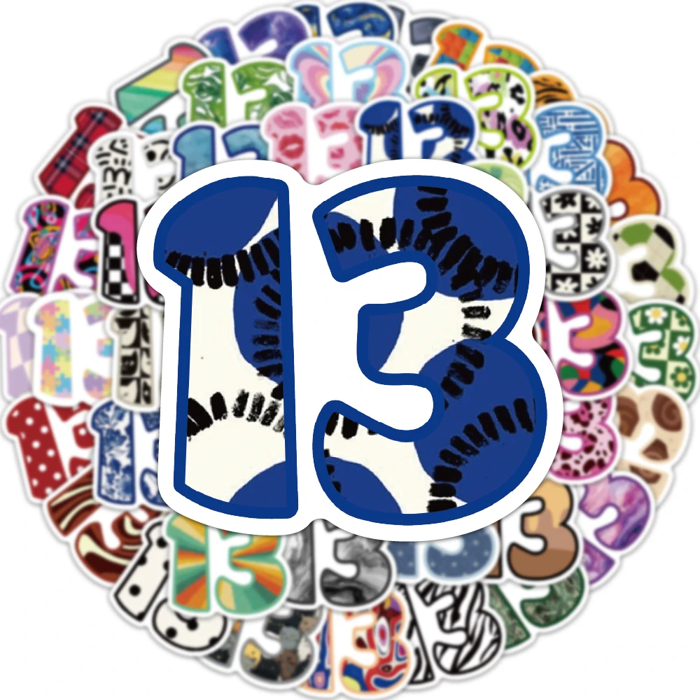 50 قطعة أرقام محظوظة الكرتون الملونة 13 ملصق ملون الإبداعية شخصية الديكور الغيتار سجل القصاصات جراب هاتف كوب ماء