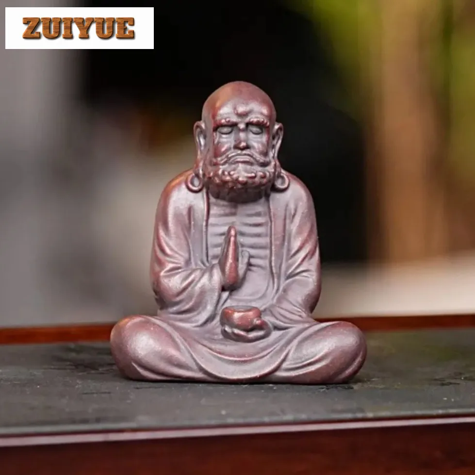 Yixing Purple Clay Bodhidharma Wealth Tea Pet Elegant Tea Sculpture Tea Figurine Play Toys Tea Statue Ornaments Incense Stick