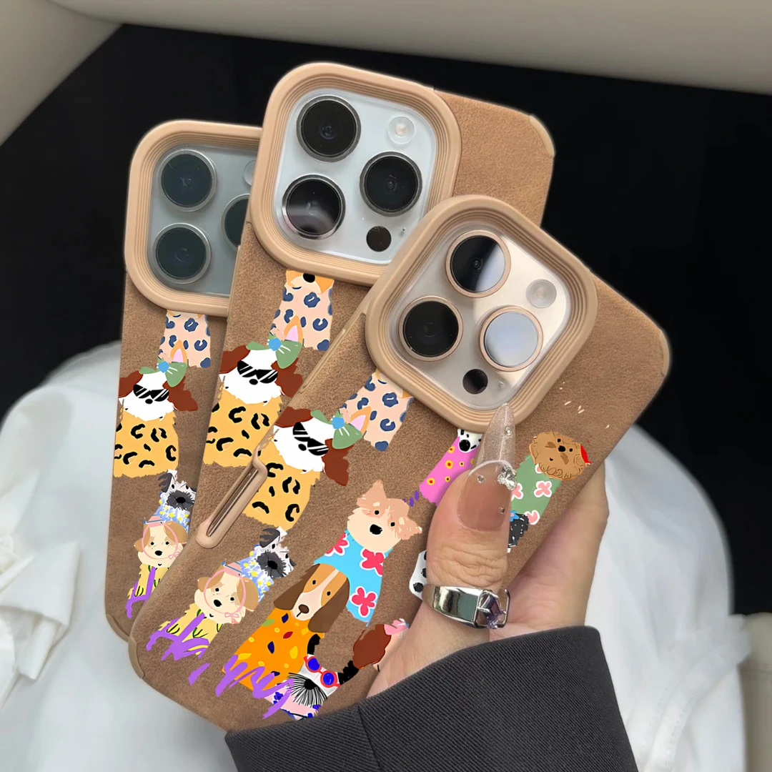 Colorful Cute Dog Executive Fiber Leather Case For iPhone 16 Pro Max 17 15 14 Pro 13 12 11 Pro Max 16E 7 8 Plus Shockproof Funda - view 3