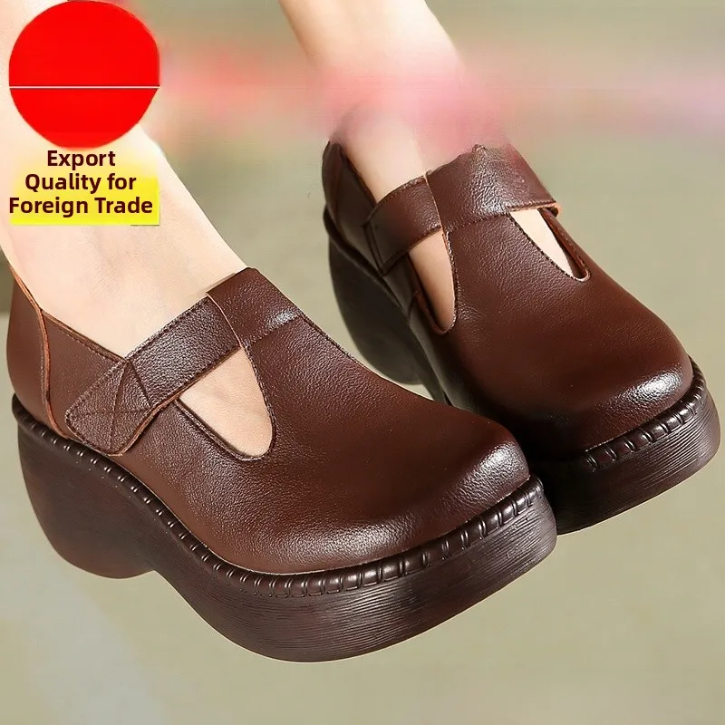 

Casual Thi Boted Leather Women's oes Spring 2025 Ethnic Sle Retro Briti Platform Single oes Faionable Flats