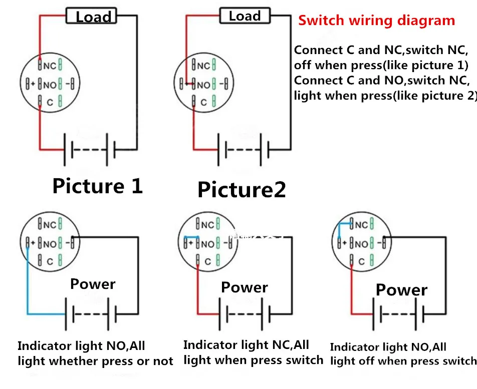 Self Lock/Unlock NO NC LED Illuminated Light Square Pushbutton Switch 6/12/24/220V