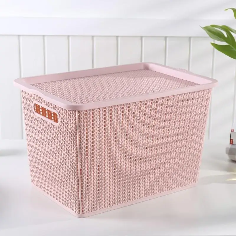 Thickened Plastic Clothes Storage Box with Cover Hollow out Design Large Size Basket Style Organizer Box Nordic Macaron Color