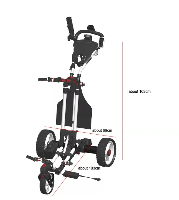 

Electric Rechargeable Battery Golf Caddy for Carrying Clubs and Golf Bag W/ Remote Control Anti Tip Wheel & Downhill Control