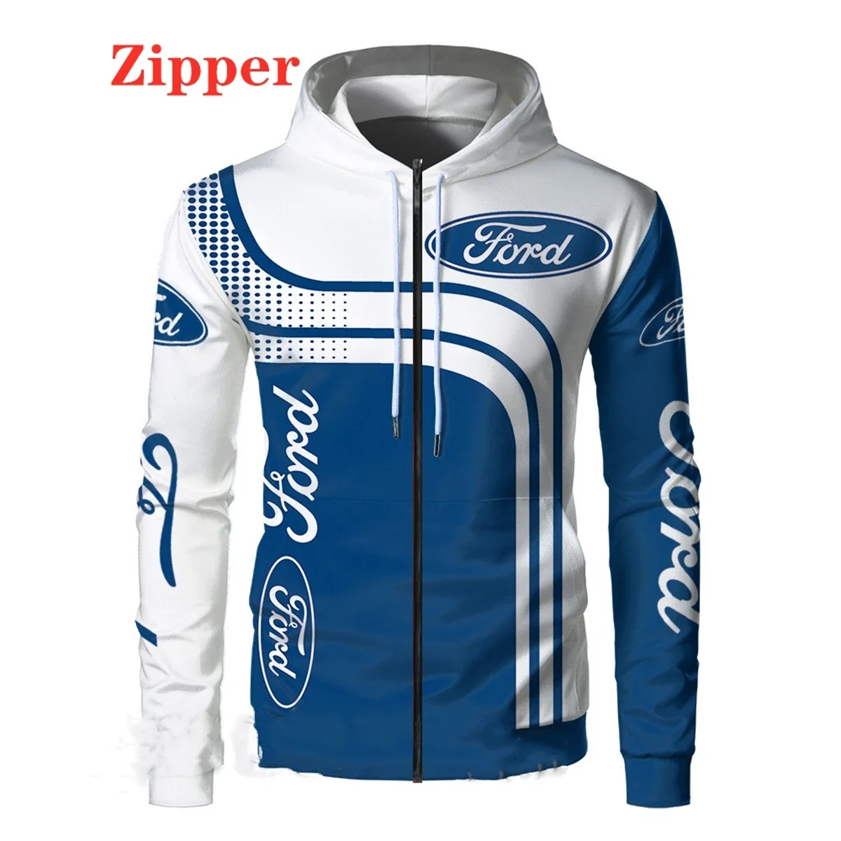 2024 New Men\'s Ford Car Logo 3d Printing Zippered Hoodie Men\'s and Women\'s Harajuku Pullover Racing Jacket