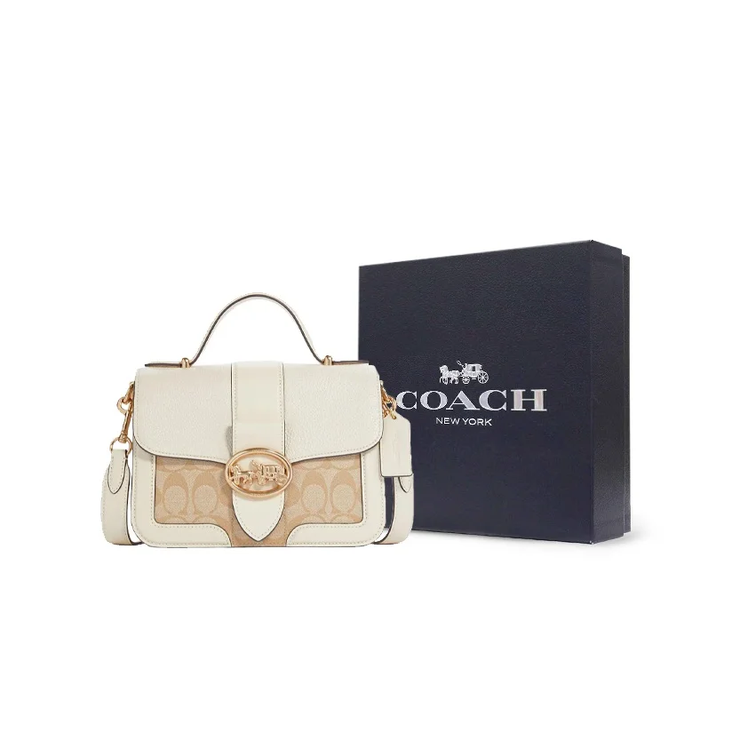 COACH Georgie Canvas With Leather Handbag Small Women's Milk White & Light Brown 6504-IMDQC