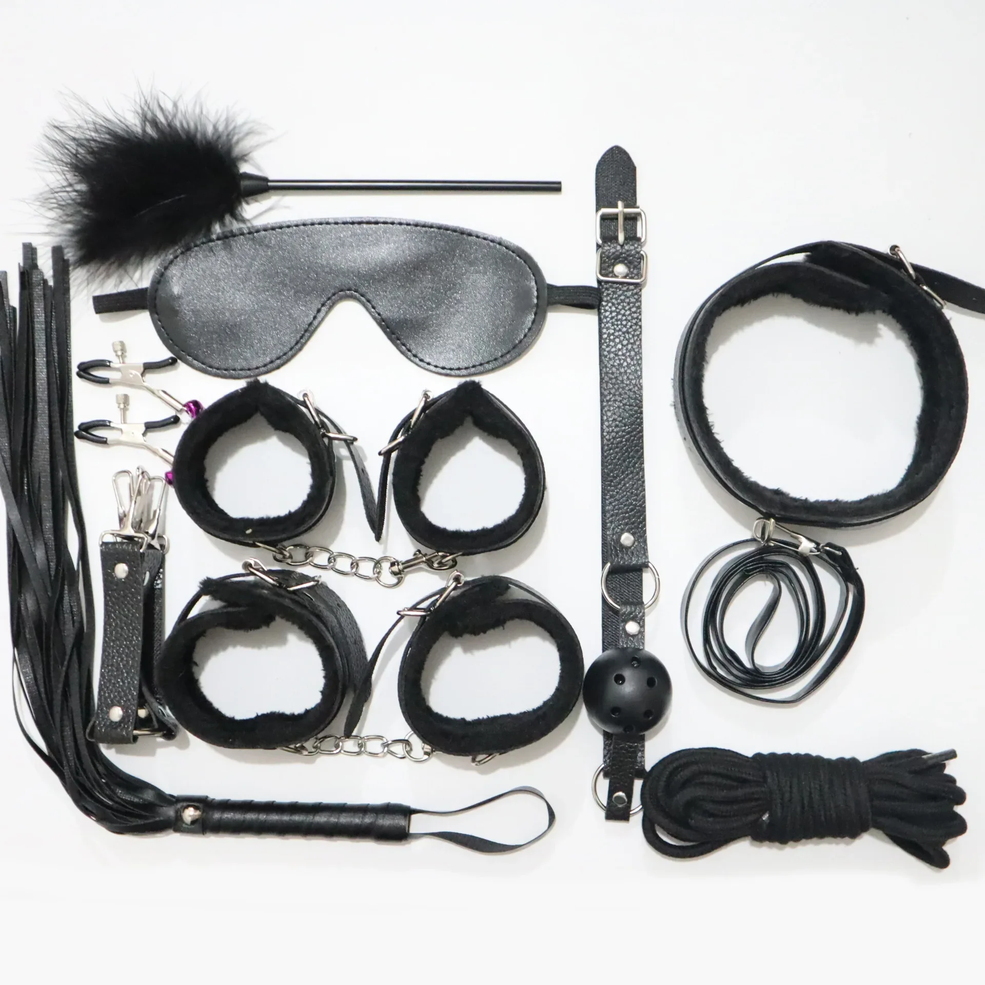 SM Sex Props Leather 10-piece Set Handcuffs Collars Adult Sex Goods Couple Bundle Bondage Set