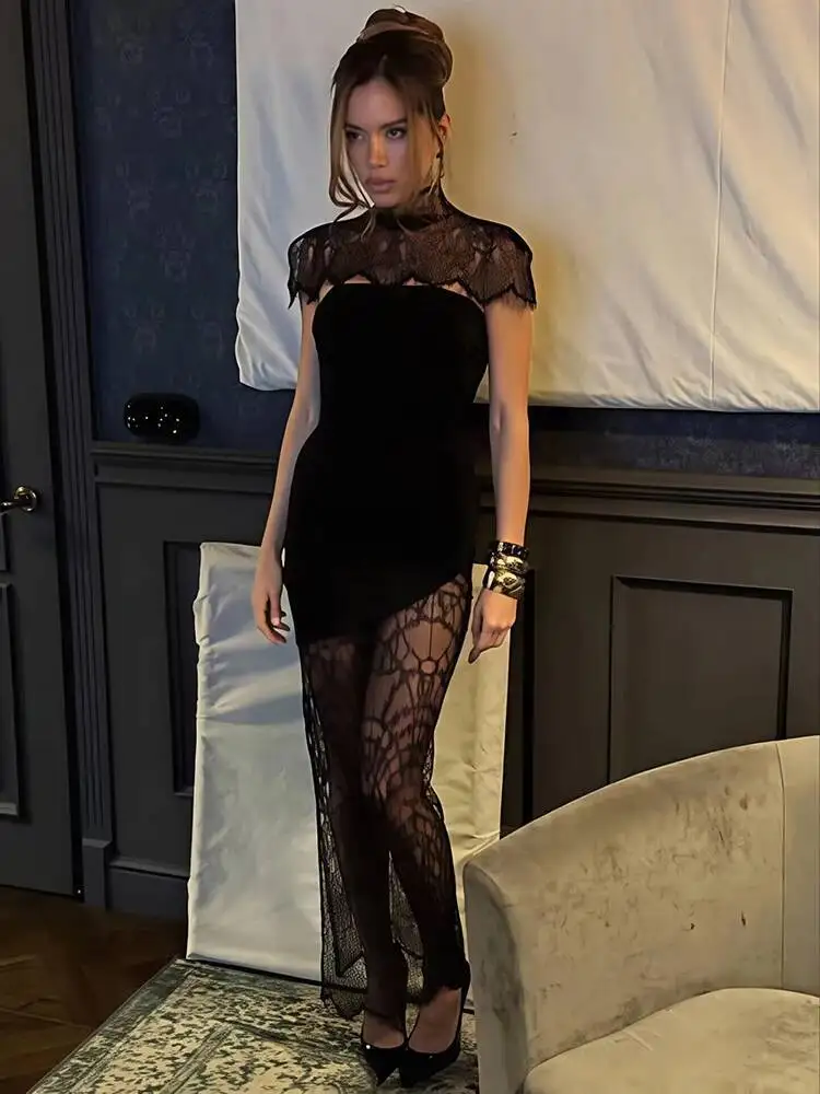 Blifanbo-minivestido Sexy de encaje con espalda descubierta para mujer, vestido transparente con cuello alto, ceñido al cuerpo, sin mangas, vestidos de fiesta para discoteca, elegante