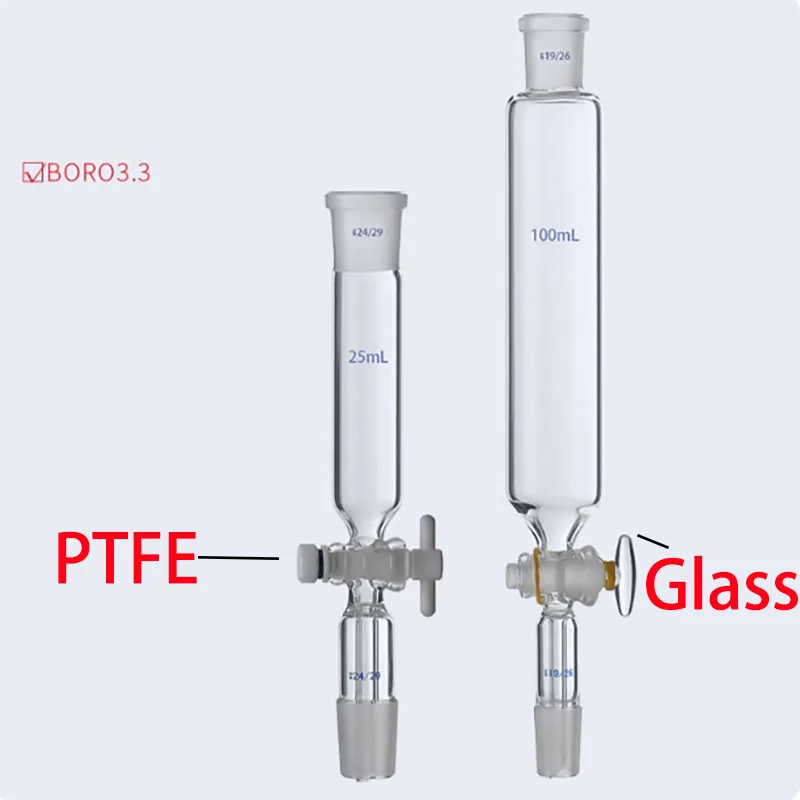 

PTFE cylindrical funnel 10/25/50/100/250/500/1000/2000ml glass cylindrical separatory funnel