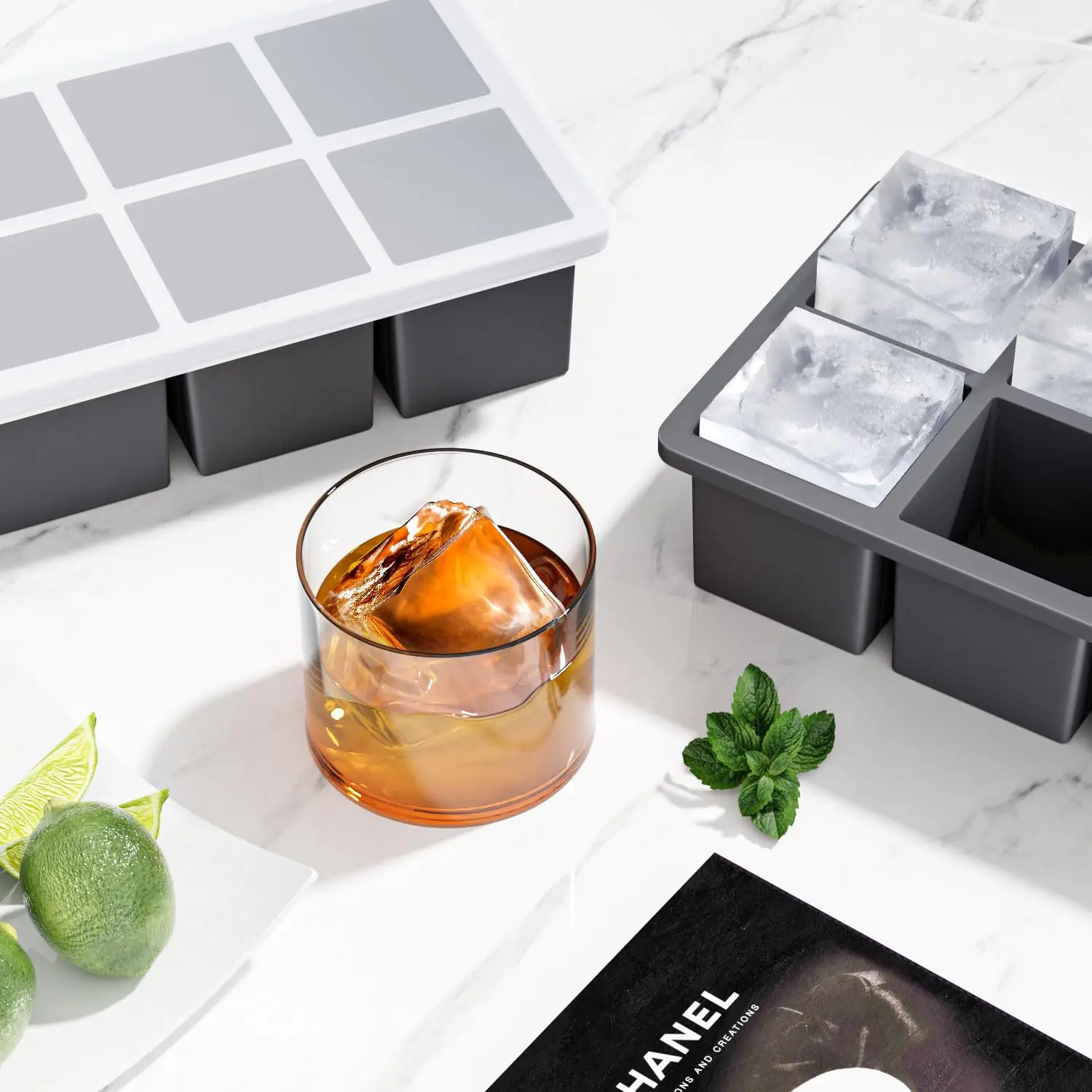 Große quadratische Eiswürfelform 4/6/8/15 Fächer Lebensmittelechte Silikon-Eisform mit Deckel Quadratische Eiswürfelform für DIY Whiskey Cocktail – Detail 10
