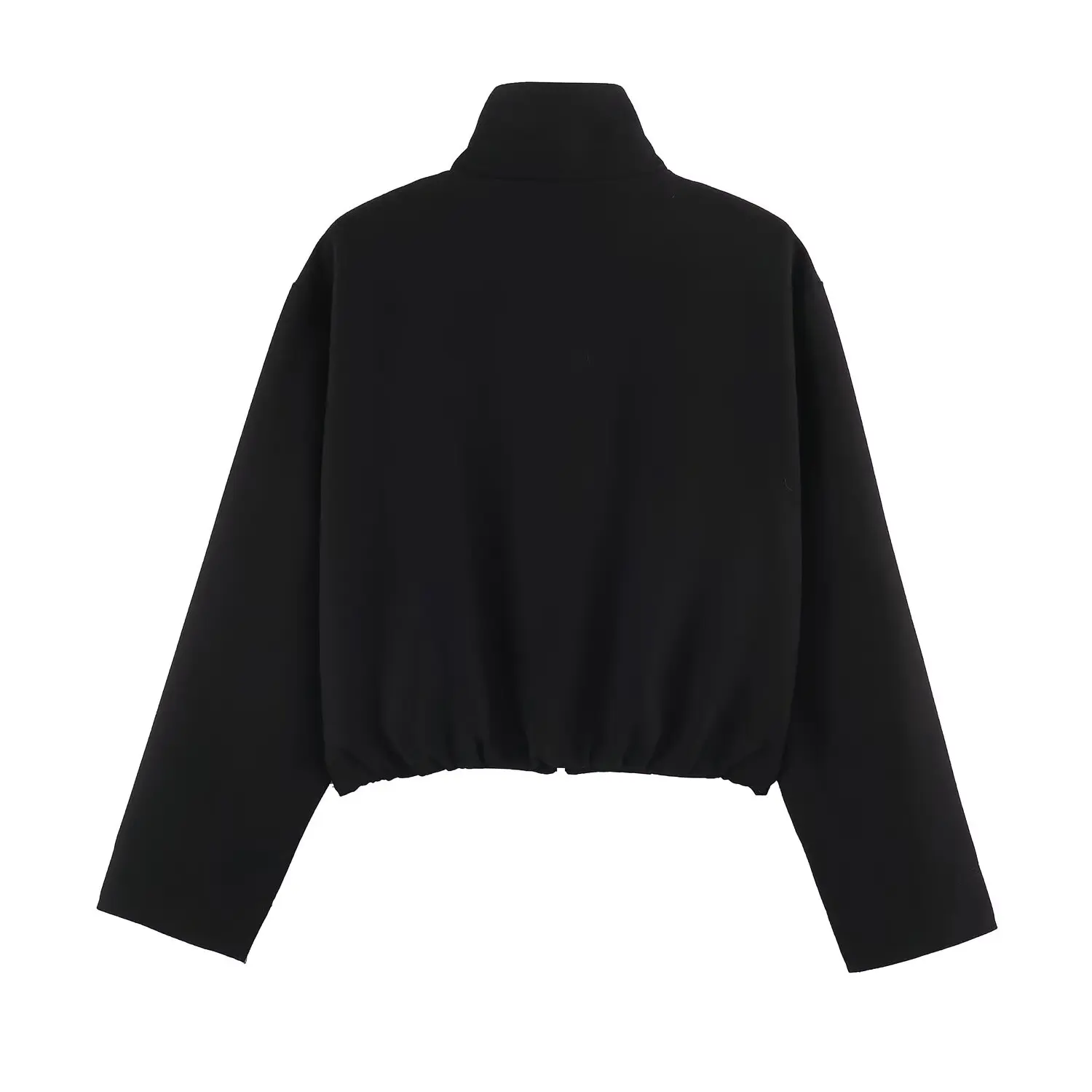 Neue Damen-Bomberjacke mit Stehkragen, lässige, kurze Jacke mit Reißverschluss, elastischem Saum, langen Ärmeln, einfarbig, modische Oberbekleidung für Damen – Detail 5