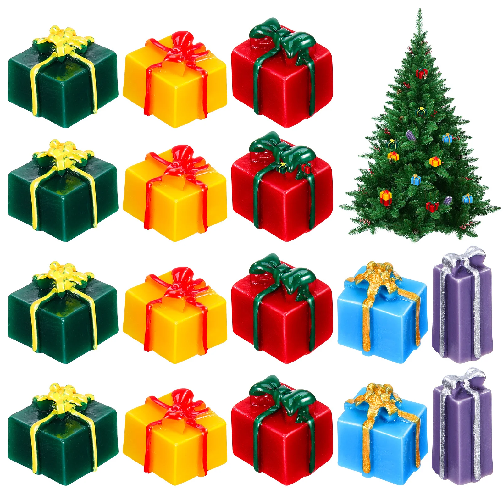 

40Pcs Mini Resin Christmas Ornament Presents Boxes Miniature Tiny Resin Boxes for Tree Decoration Holiday Crafts