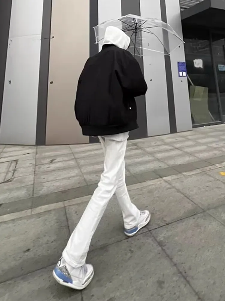 

Cleanfit White Straight Leg Jeans Men's American High Street Trendy Brand Haome Street Sle Slim Fit Bell Bot