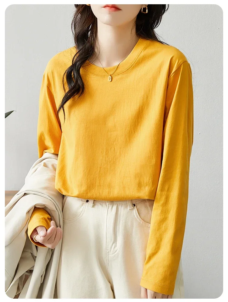 Long sleeve T-shirt girl early spring the new women's inside take coat loose round collar render unlined upper garment