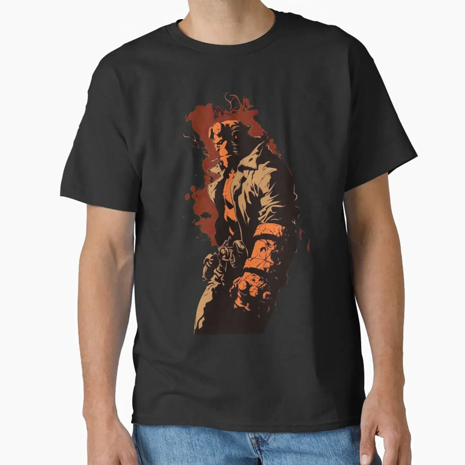 hellboy side profile Classic T Shirt vintage Washed graphic Stretched Unisex Versatile Casual Breathable Comfortable