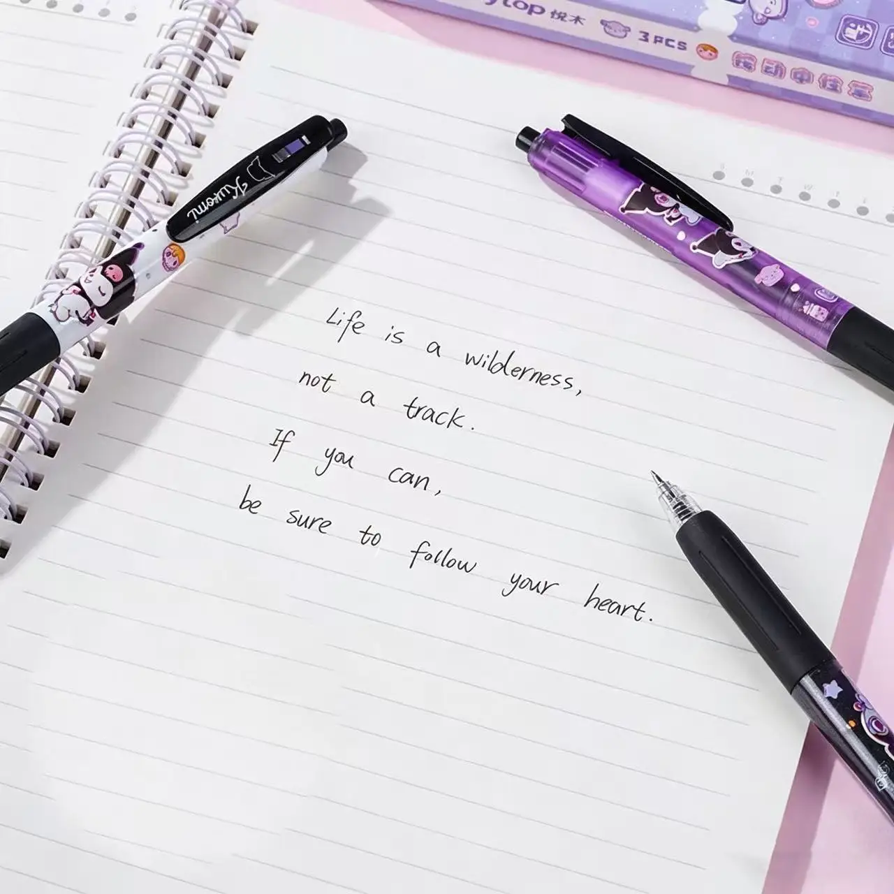 (3 Stück/Set) Sanrio Kuromi Gelstift Glatt Schreibender Schnelltrocknender Schwarzer Tintenstift Niedlicher Anime-Stift als Geschenk für Mädchen – Detail 4