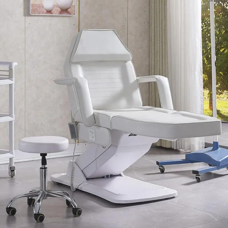 Foldable Manual Lift 3-Motor Salon Spa Massage Bed With Metal Frame And Buff Synthetic Leather Upholstery