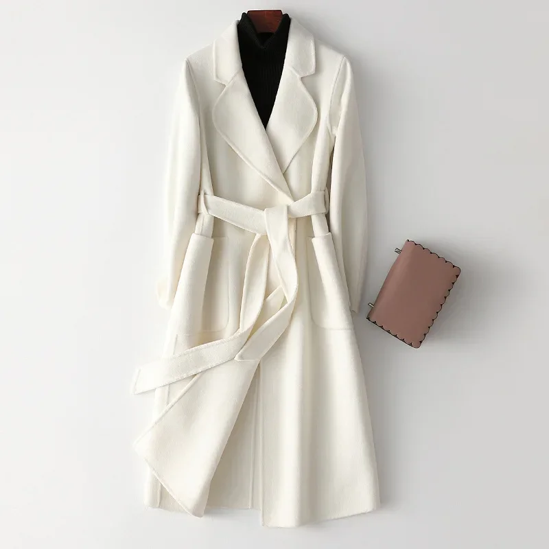 Double-sided cashmere coat women's medium and long white high-end 2024 autumn and winter new thin Korean version woolen coat