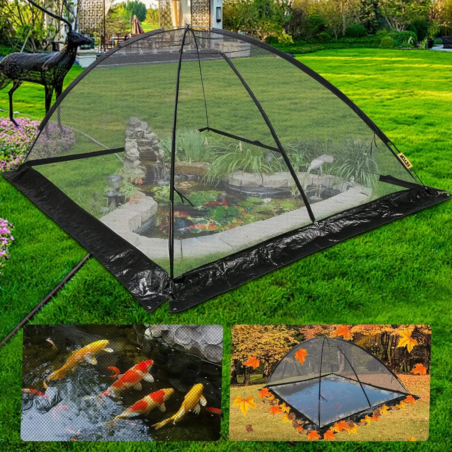 

Pond Cover Dome, 7x9 FT Garden Net, 1/2 inch Mesh Dome Net Covers with Zipper and Wind Rope, Black Nylon