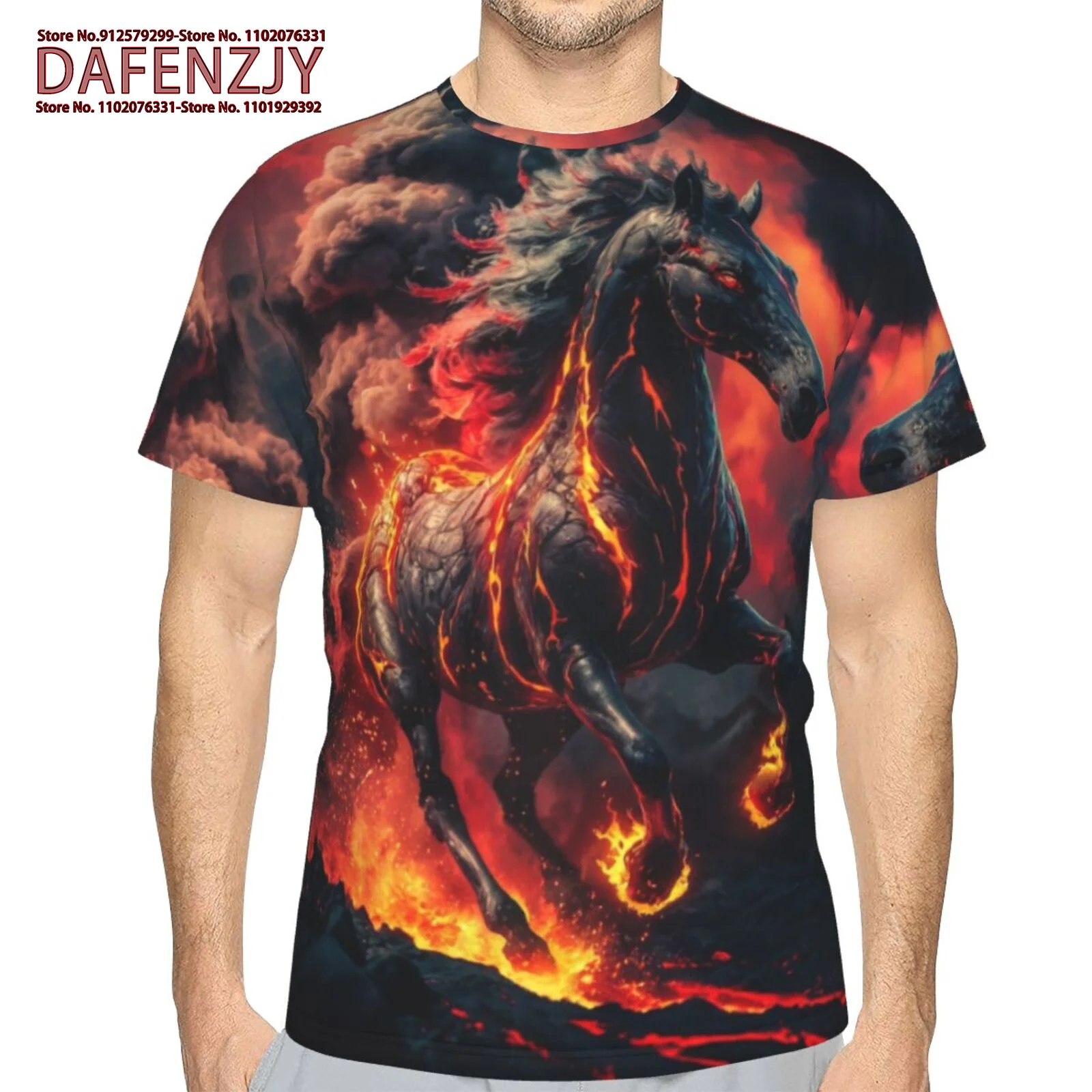 

Men's Summer New T-shirt 3D Printed Flame Horse Fashion Trend Comfortable Casual Top Short Sleeve Tee