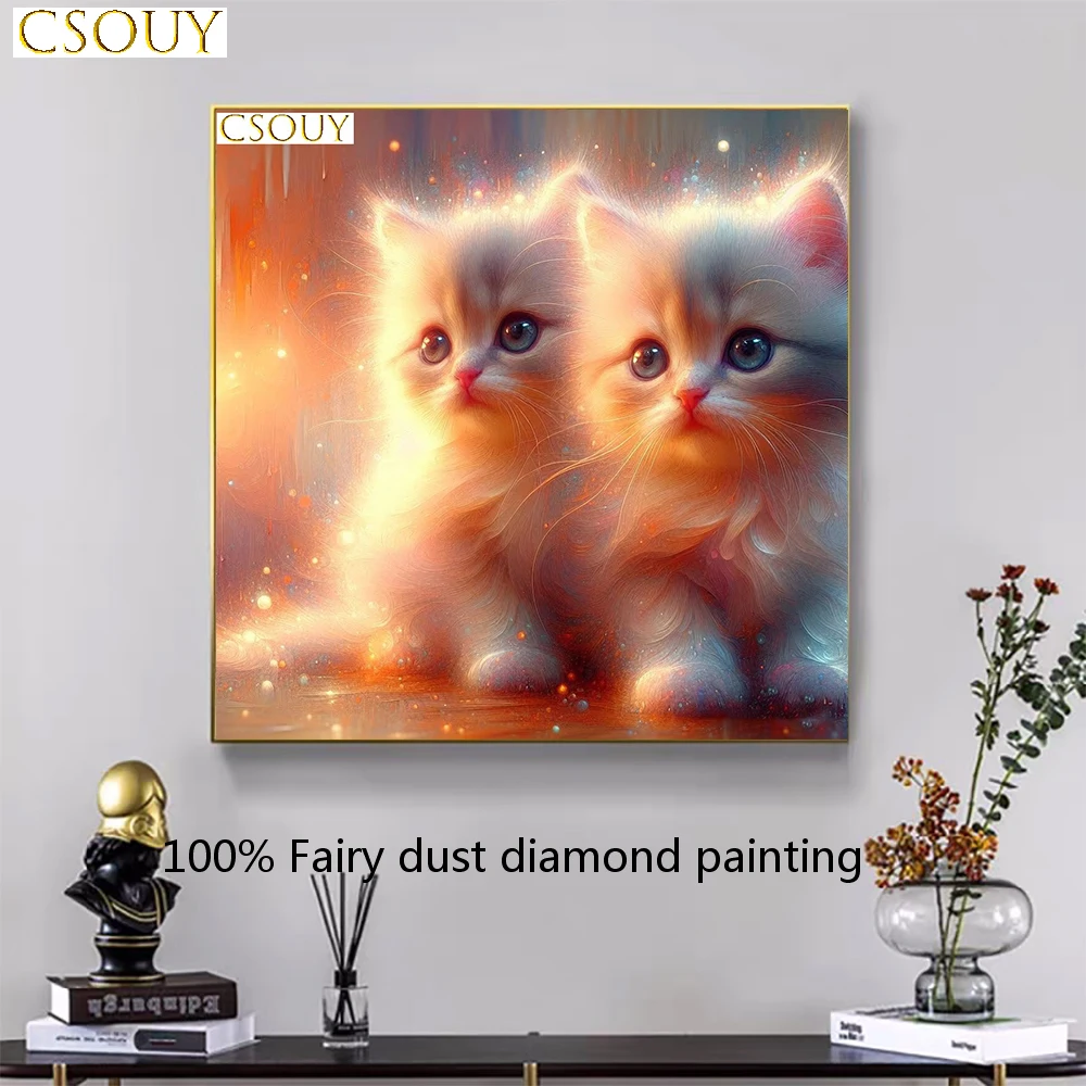 Fluffy And Soft Cat 100% Fairy Dust Square Drill Full Diy Diamond Painting Cross Stitch Crystal Embroidery Mosaic Decor Needlewo