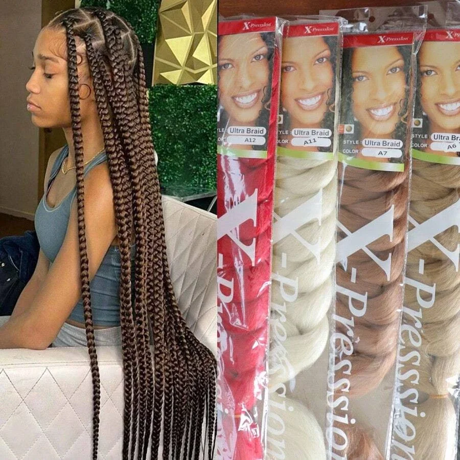 Extensão de Cabelo Sintético Xpression Big Jumbo para Tranças, Cabelo Liso Yaki Pré-esticado para Uso Diário Feminino