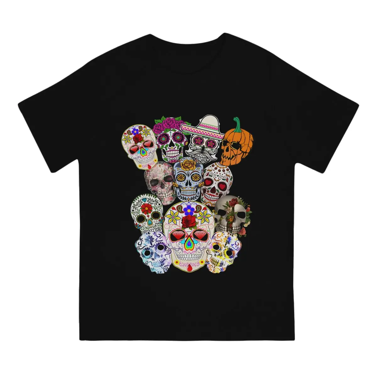 Art Mexican Sugar Unique Polyester TShirt Flower Skull Top Quality New Design Gift Idea  T Shirt Short Sleeve