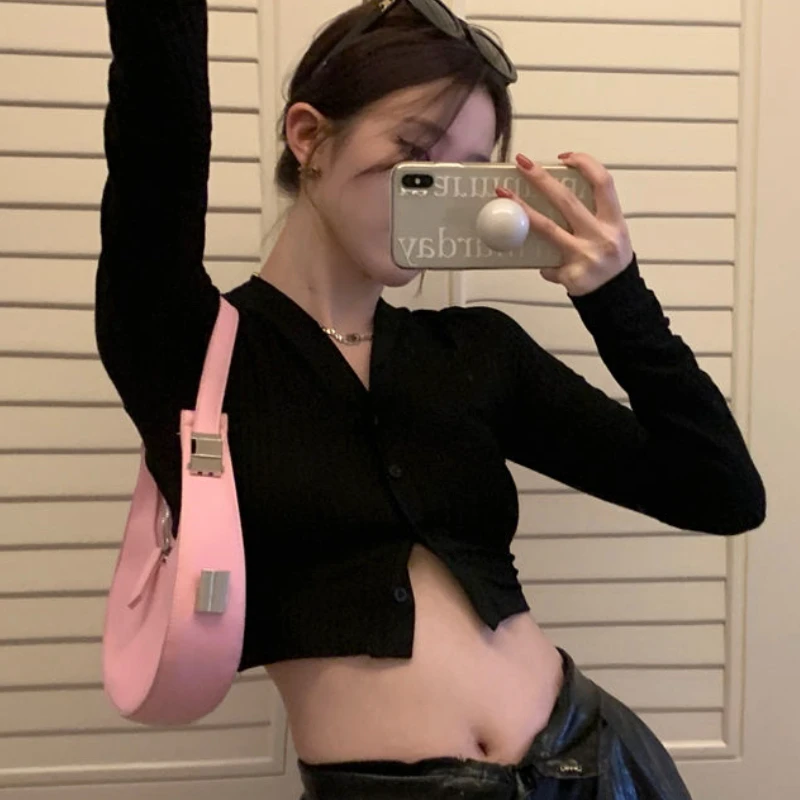 Backless T-shirts Women Sexy Hotsweet Solid Knitted Spring V-neck Streetwear Popular Personality Slim Korean Style Fashion Cozy