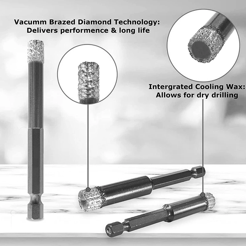 Black Drill Bits 4Pcs - (6Mm), (8Mm), (10Mm), (12Mm) - Hex Shank - Tile Drill Bits
