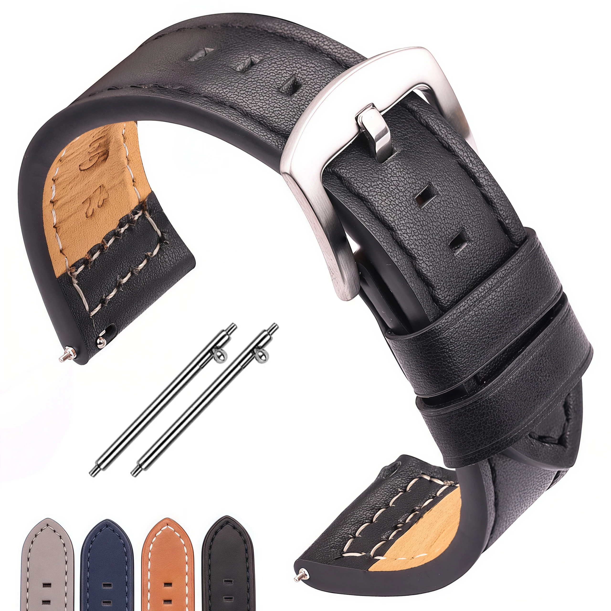 

Vintage Genuine Leather Watch Strap Quick Release 18 20 22 24mm Cowhide Band Blue Grey Brown Black for Galaxy Watch 6 5 4
