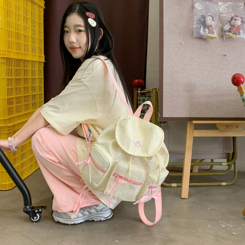 กระเป๋าเป้สะพายหลังนักเรียนหญิงสุดหรู น้ำหนักเบา กระเป๋านักเรียนสไตล์ด็อปamin น่ารัก มีหลายช่องใส่ของ
