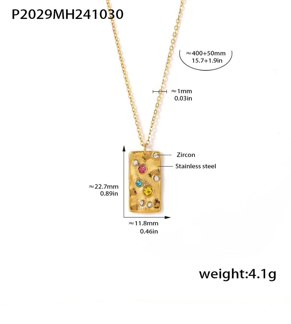 Edelstahl-Halskette für Frauen, quadratischer Anhänger, Zirkon eingelegtes Schlüsselbein, wasserdichte Kette, luxuriöser Charme, Modeschmuck, Geschenk – Detail 6