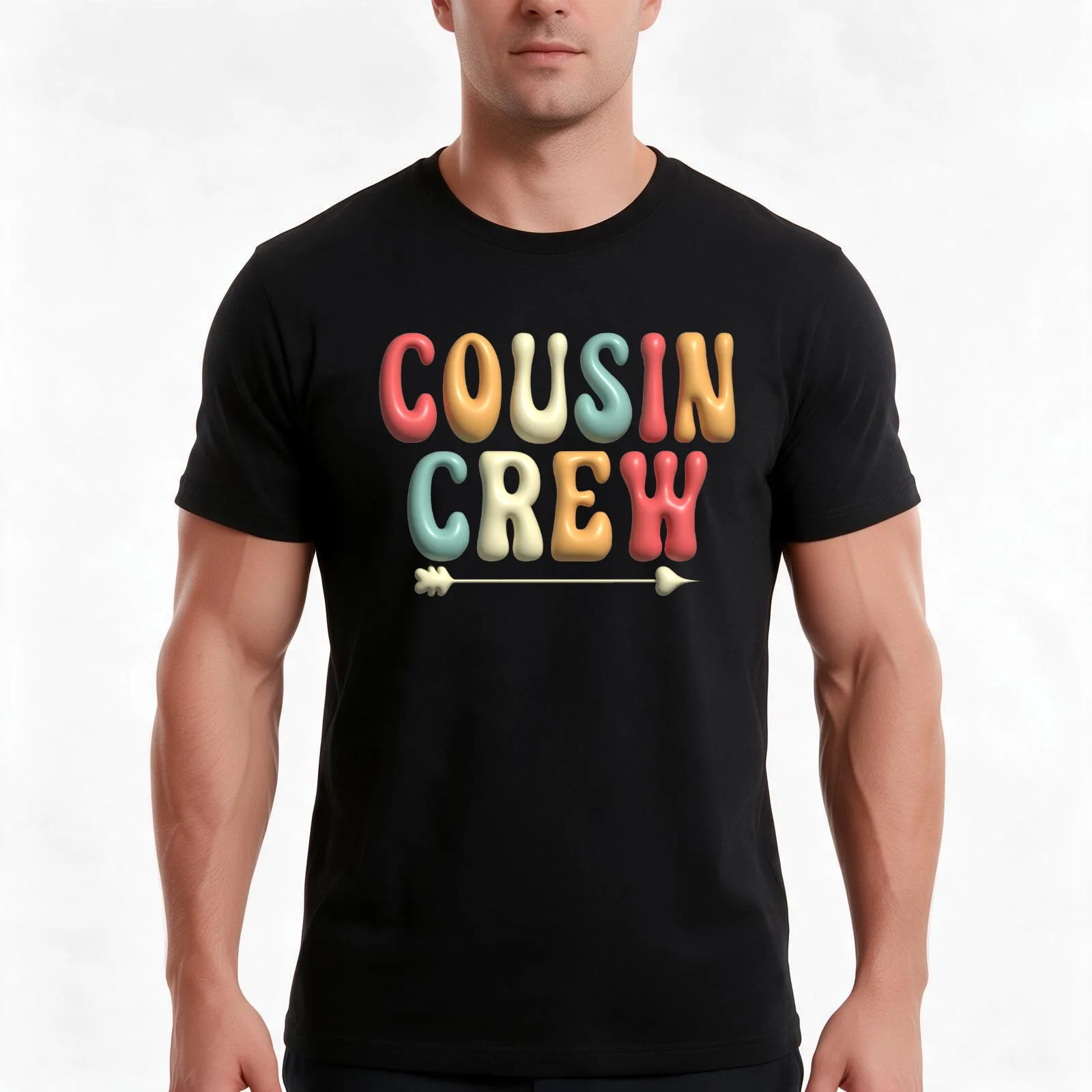 Cousin Crew 3d Balloon Effect T-Shirt, Summer Casual Cotton Tee, Oversized Streetwear Tops, Vintage Graphic Print, 100% Cotton