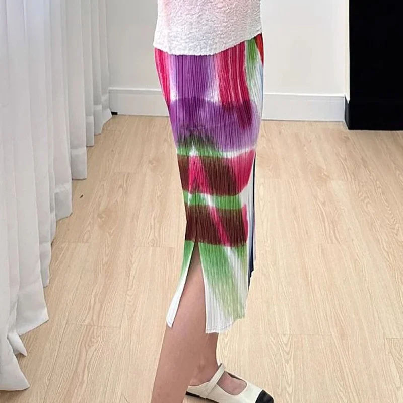 Jupe plissée imprimée artistique pour femmes, nouvelle collection été 2025, taille élastique, vêtements Vintage amples