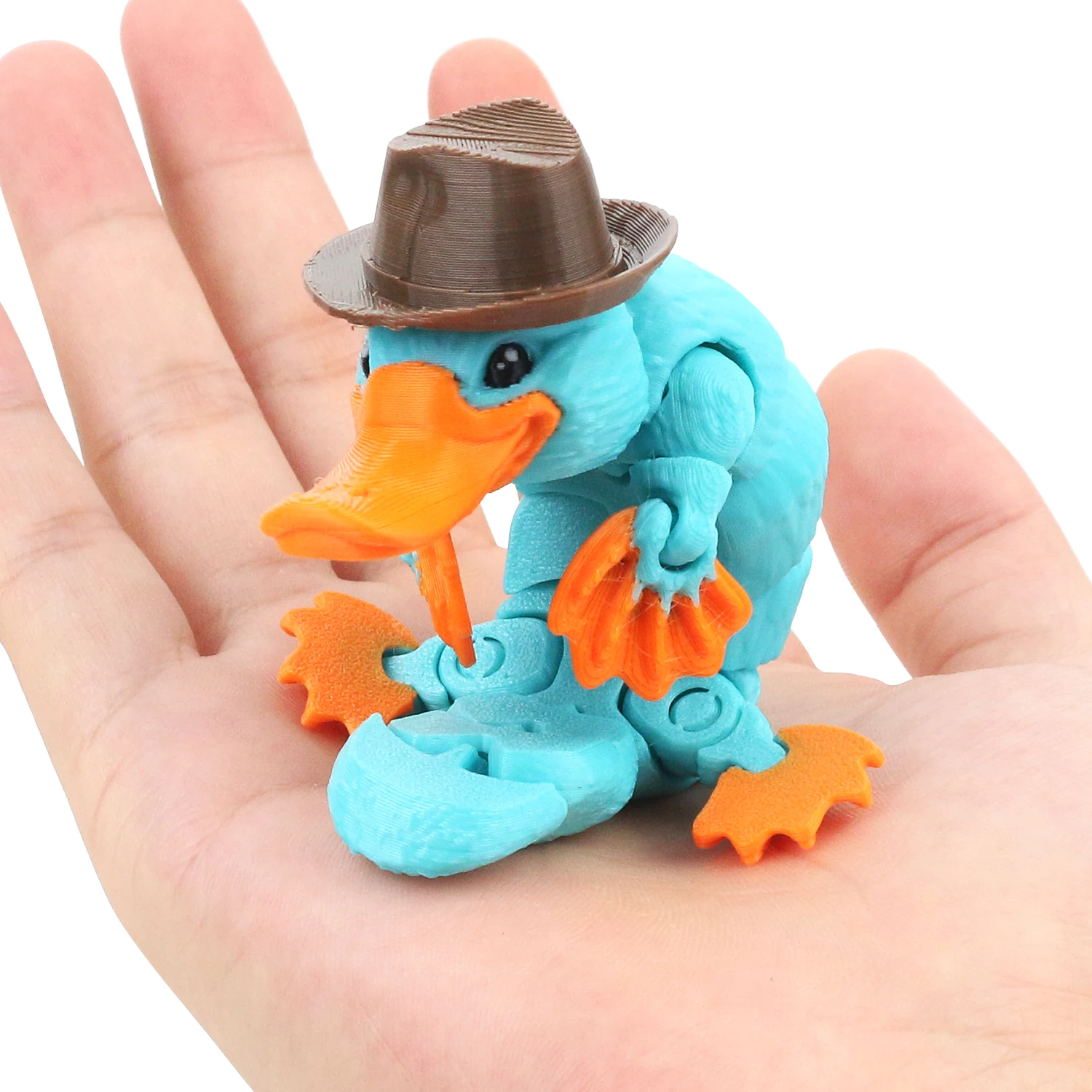 3D printed articulated platypus irritability toy with hat, new and unique animal installation for decompression