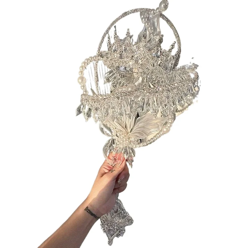 White Bride Handheld Scepter Bouquet Western Wedding Decorative Flower Bouquet