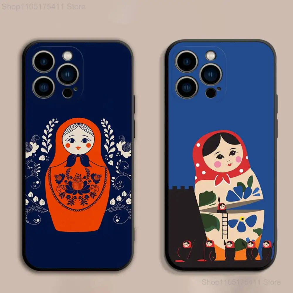 R-Russian Dolls Matryoshka Phone Case For iPhone 17,16,15,14,13,12,Pro,Max,Plus,E,SE4,Air,Mini Black Soft Cover