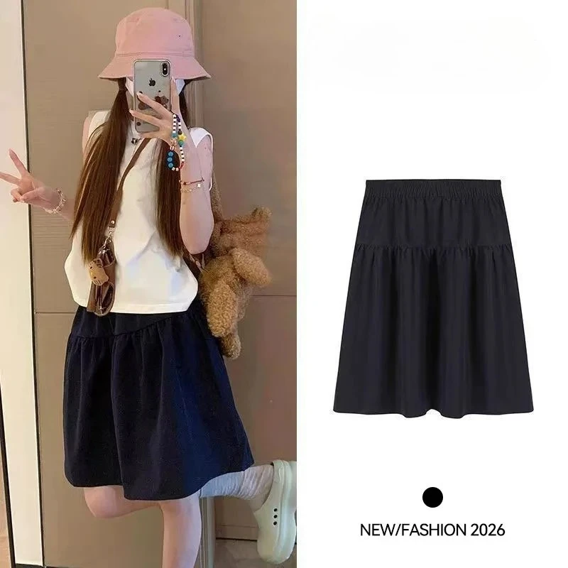 

Japanese Style College Style Women Skirts Navy Blue Summer Loose Student Short Skirt High Wais A-Line Half-length Sports Skirt